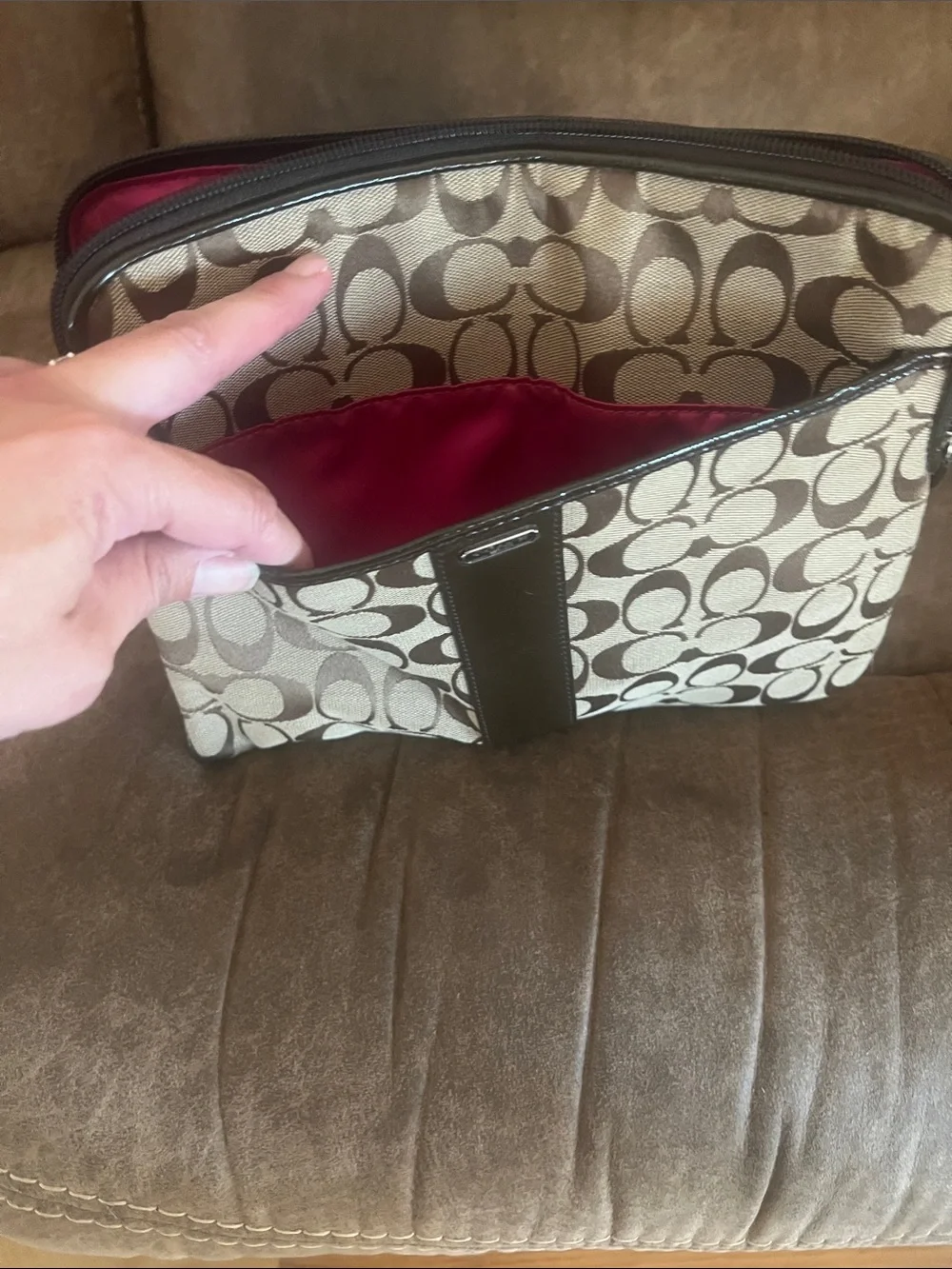 Coach Signature Canvas Laptop Sleeve in Brown and Tan